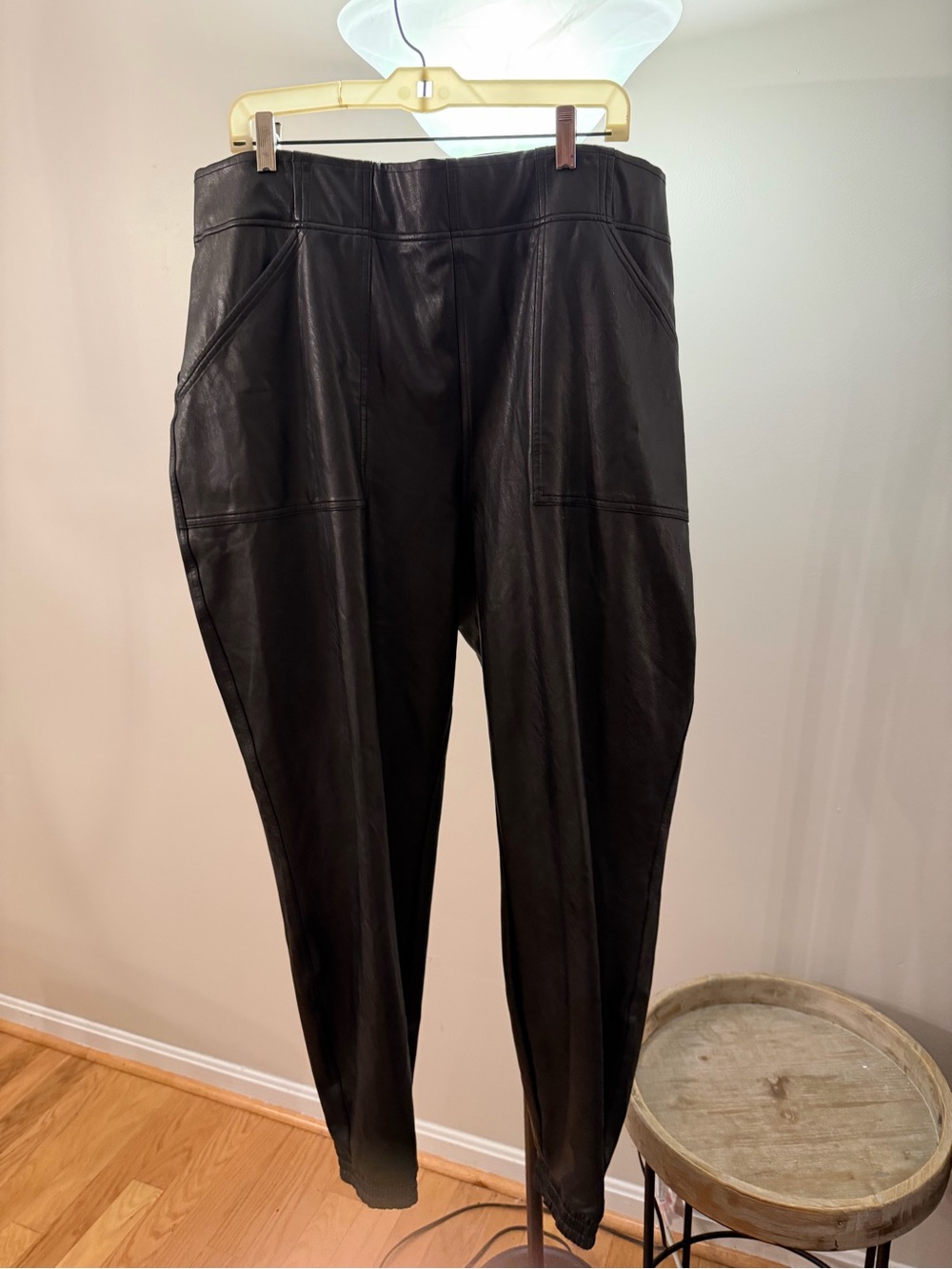 SPANX Faux Leather Jogger Pants 3X Black Plus Size High Rise Tapered